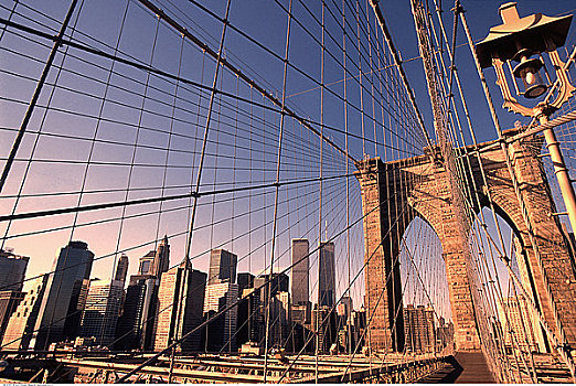 城市天际线,布鲁克林大桥,纽约,美国