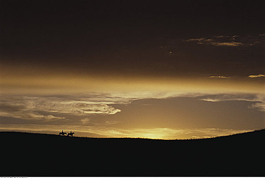 剪影,骑马,日落,内布拉斯加州,沙子,山,美国