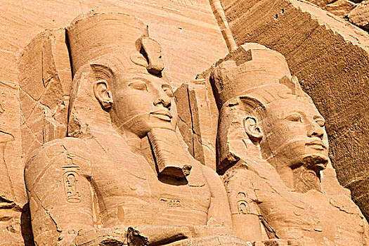 雕塑,法老,拉美西斯二世,穿,一对,皇冠,埃及,阿布辛贝尔神庙