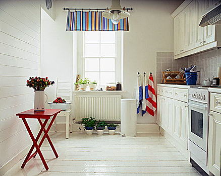 白色,厨房,田园装饰风格,红色,折叠,桌子