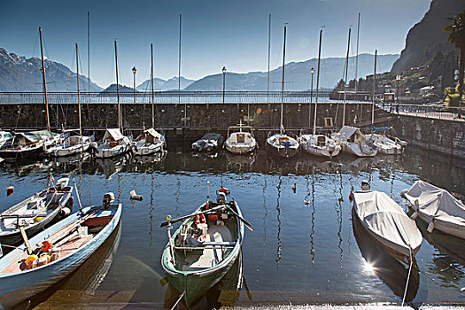 俯视图,港口,停泊,船,科摩湖,意大利