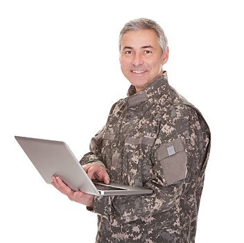成熟,军人,拿着,笔记本电脑