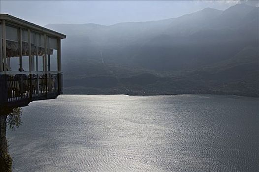 餐馆,俯视,湖,加尔达湖,意大利