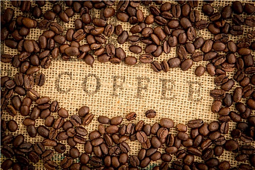 咖啡豆,围绕,咖啡,粗麻袋