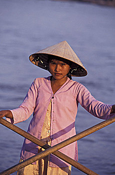 亚洲,越南,女孩,划艇,湄公河