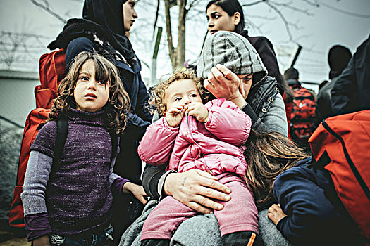 难民,露营,希腊,马其顿,边界,等待,检查点,伤残,男人,家庭,拒绝,中马其顿,欧洲
