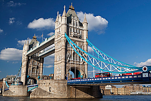 英格兰,伦敦,塔桥,红色,巴士,穿过,泰晤士河,上方,一个,著名,地标建筑