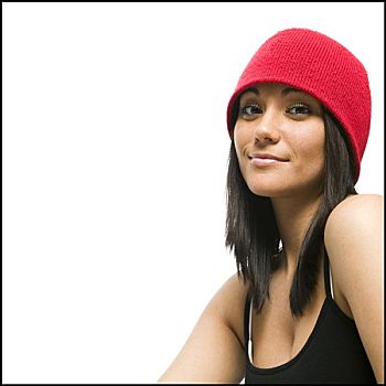 特写,女人,红色,帽子