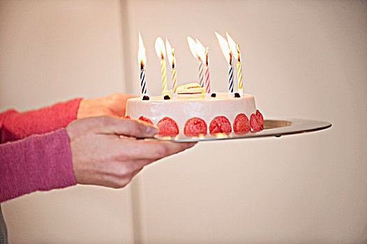 特写,女人,手,拿着,生日蛋糕