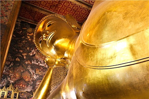 卧佛,金色,雕塑,寺院,曼谷,泰国