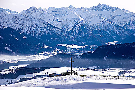 风景,奥伯斯多夫,冬天,阿尔卑斯山,巴伐利亚,德国,欧洲