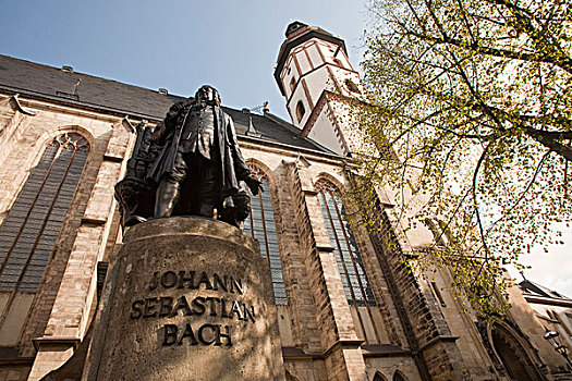 雕塑,巴赫,地面,教堂,莱比锡,德国