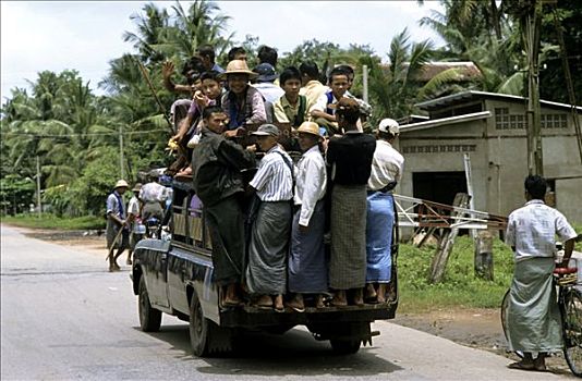 公共交通,老,满,皮卡,缅甸,亚洲