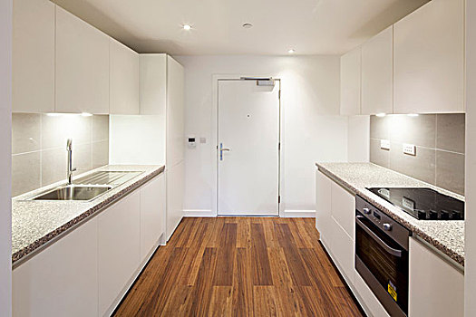 一个,伦敦,英国,白色,厨房,现代,公寓,木地板