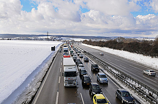 初冬,交通,堵塞,高速公路,基希海姆,斯图加特,巴登符腾堡,德国,欧洲