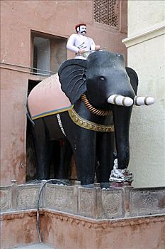 雕塑,大象,骑乘,城市宫殿,比卡内尔,拉贾斯坦邦,北印度,南亚