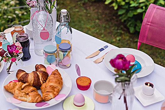 花园桌,遮盖,复活节早餐,特写