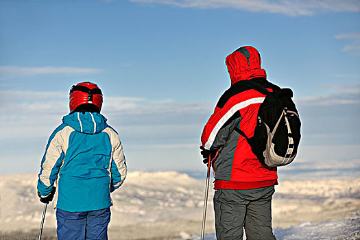 滑雪,群体,有趣,放松,冬天,山
