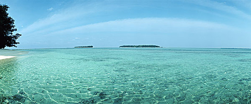 印度尼西亚,蓝绿色海水,全景
