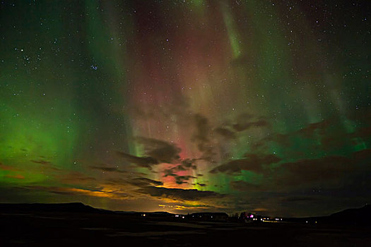 北极光,上方,南方,冰岛,二月