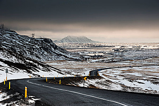 公路,冬季风景,南,冰岛,欧洲