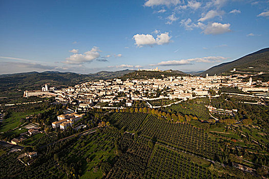 阿西尼城,老城,历史,地点,航拍,建筑,风景,回廊,翁布里亚,意大利