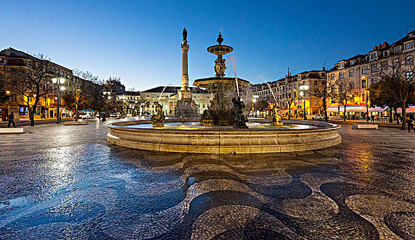 喷泉,罗斯奥广场,铺路石,放置,波纹状,里斯本,葡萄牙,欧洲