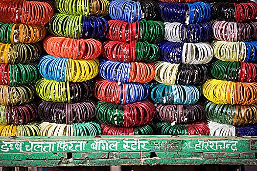 印度,堆积,彩色,手镯,店面