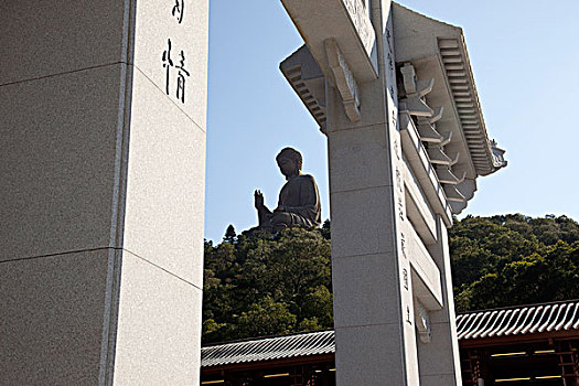 入口,靠近,寺院,大佛,背景,大屿山,香港
