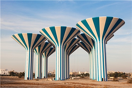 蓝色,白色,水塔,科威特,中东