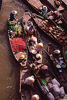 越南,芹苴,河,蔬菜,销售,漂浮