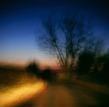 道路,树,光亮,汽车,前灯,蓝色,粉色,日落,驾驶,什罗普郡