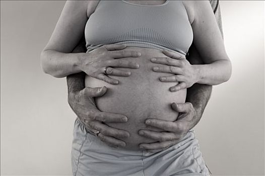 怀孕,女人,腹部,丈夫,站立,后面,手,缠绕,肚子,阿拉斯加,美国