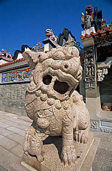 狮子,雕塑,正面,庙宇,长洲,香港,中国