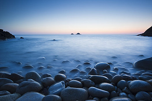 岩石,海滩,黄昏,小湾,康沃尔,英格兰