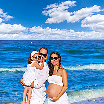 幸福之家,海滩,姿势,放松,怀孕,母亲,女人