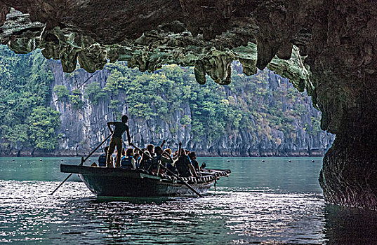 越南,下龙湾,隧道,洞穴,旅游,小船,世界遗产