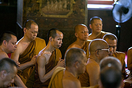 僧侣,祈祷,庙宇,泰国,一月,2007年