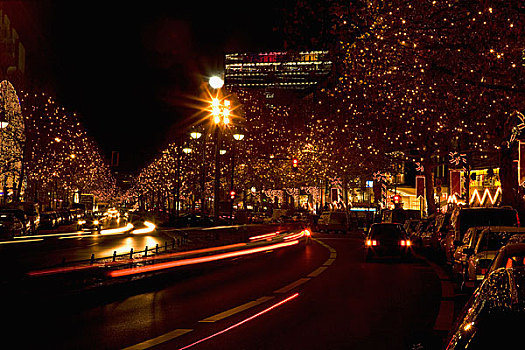 排,树,圣诞灯光,柏林,德国