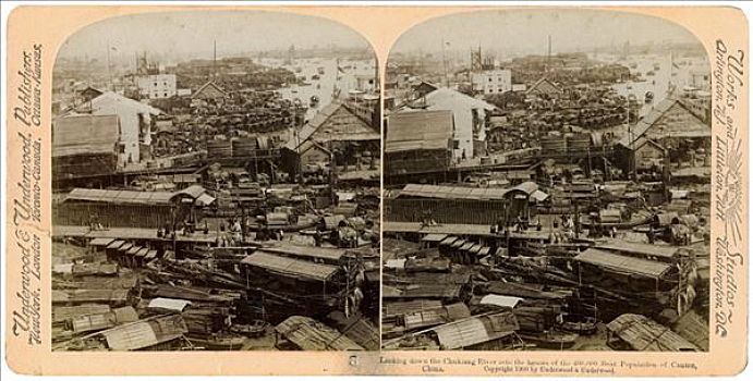 俯视,珍珠,河,广东,广州,中国,19世纪,艺术家