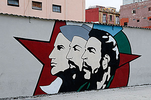 壁画,国家,英雄,西恩富戈斯,切-格瓦拉,哈瓦那老城,哈瓦那,古巴,北美