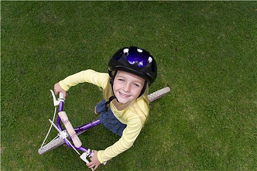 女孩,骑自行车,草坪