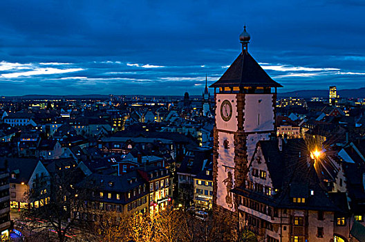 夜晚,全景,巴登符腾堡,德国,欧洲