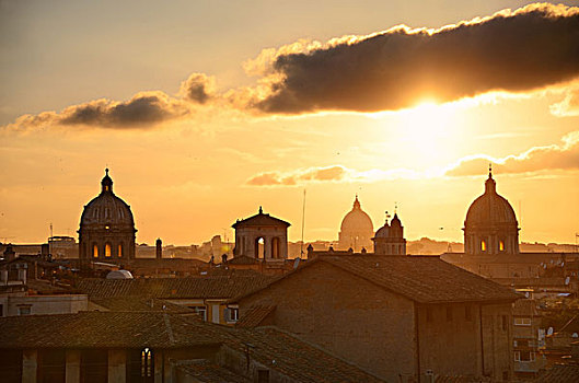 罗马,屋顶,风景,日落,古代建筑,意大利