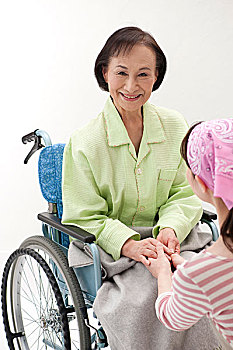护工,手,老年,女人,轮椅