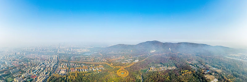 航拍南京钟山风景名胜区美龄宫法国梧桐树茂密