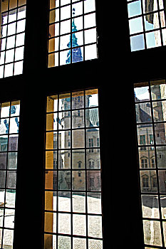 玻璃窗,院落,城堡,丹麦