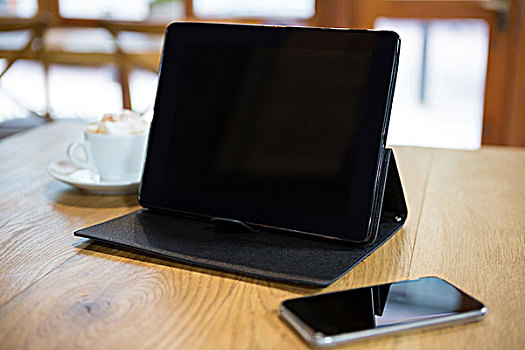 特写,数码,机智,电话,桌上,木桌子,咖啡