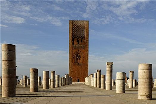 哈桑塔,尖塔,未完成,清真寺,拉巴特,摩洛哥,北非