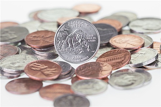 2008年,阿拉斯加,25分硬币,硬币,局部,特写